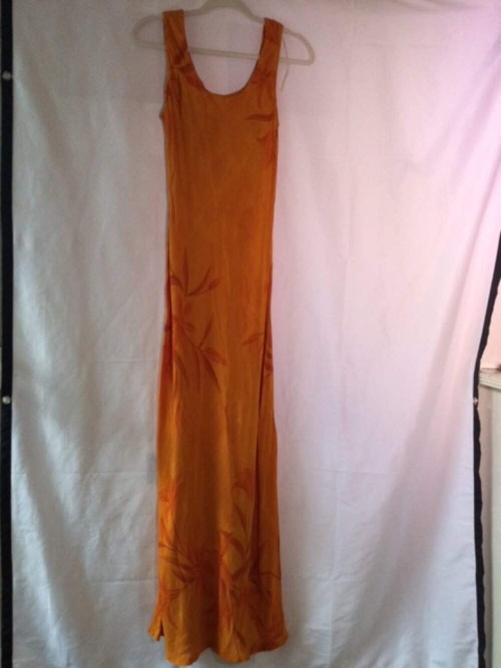 Jessica Howard Orange Rayon Maxi Dress Size 8 Tropical Floral Made in USA